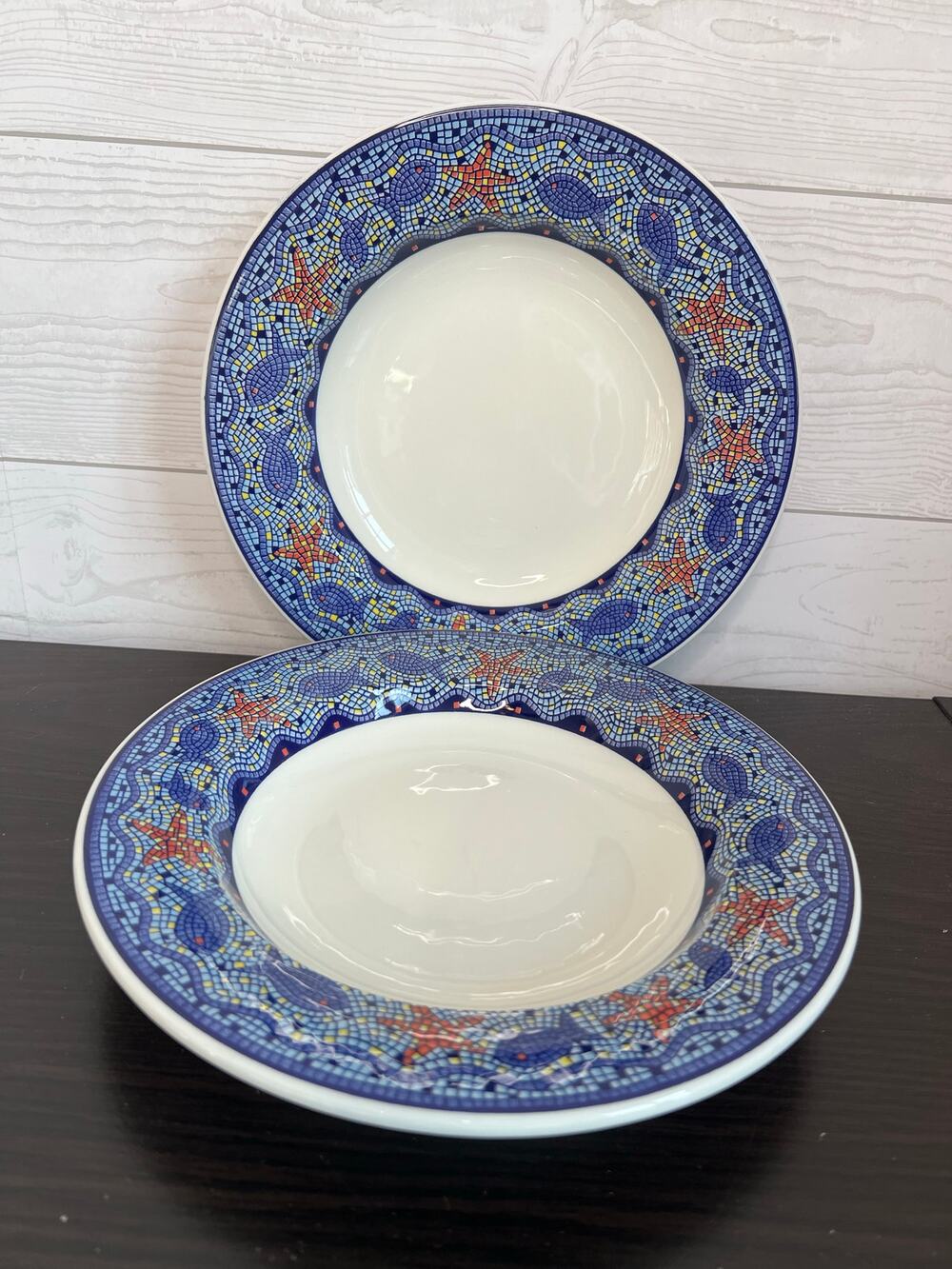 Vintage 90s Pier 1 Imports Starfish Mosaic pasta/soup bowls Set of 2